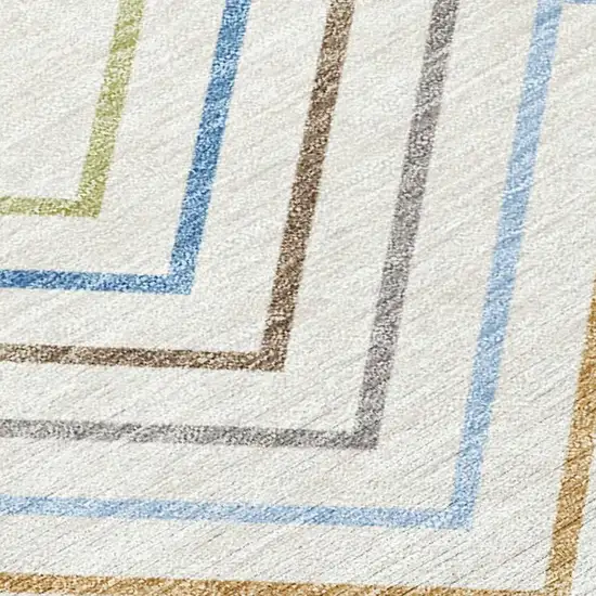 Ivory Blue And Beige Striped Washable Indoor Outdoor Area Rug Photo 2