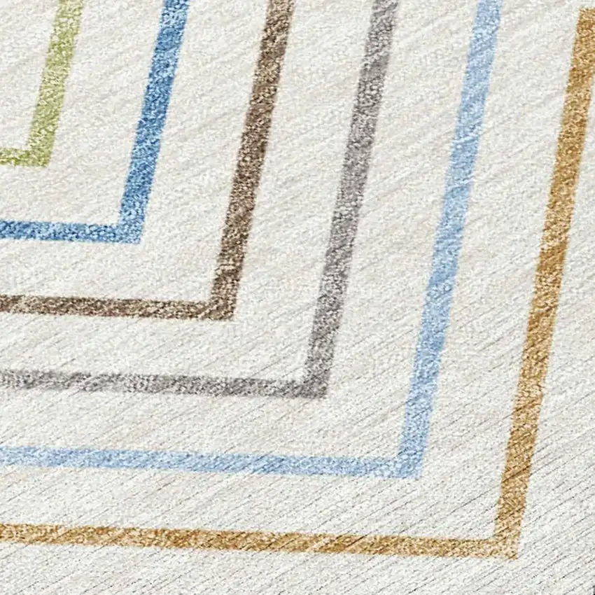 Ivory Blue And Beige Striped Washable Indoor Outdoor Area Rug Photo 2