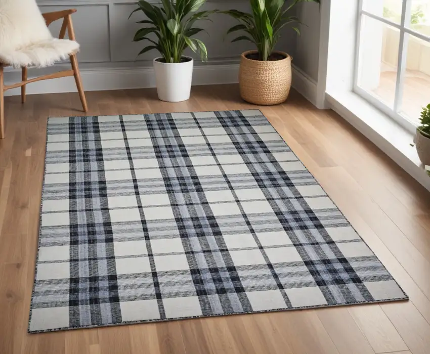 Ivory and Blue Abstract Hand Woven Area Rug Photo 1