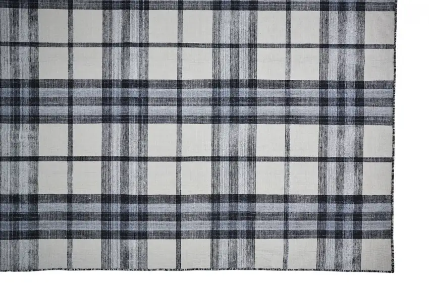Ivory Blue And Black Abstract Hand Woven Stain Resistant Area Rug Photo 6