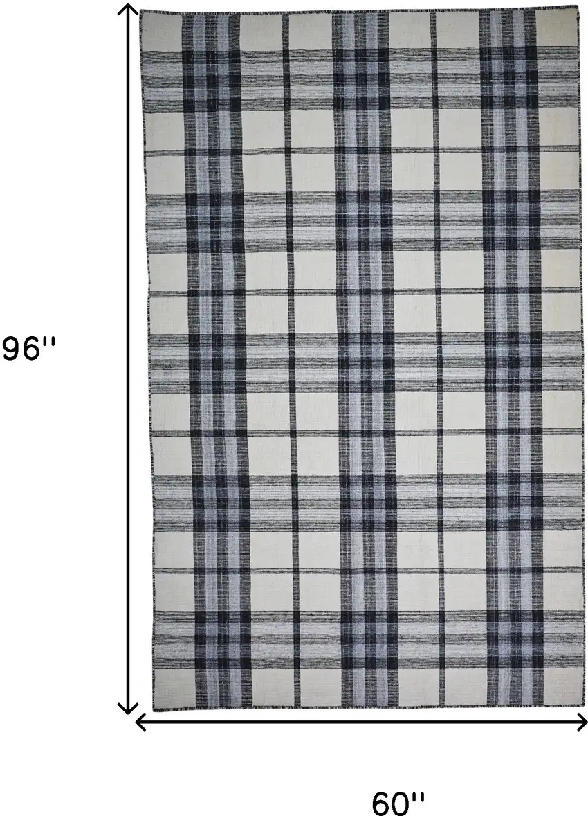 Ivory Blue And Black Abstract Hand Woven Stain Resistant Area Rug Photo 10
