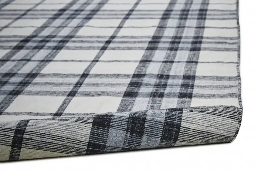 Ivory Blue And Black Abstract Hand Woven Stain Resistant Area Rug Photo 7
