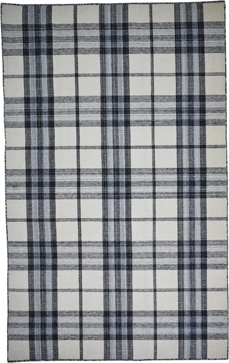 Ivory Blue And Black Abstract Hand Woven Stain Resistant Area Rug Photo 1