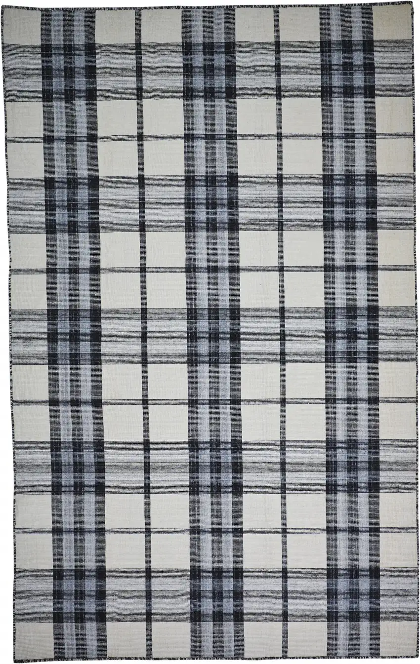 Ivory Blue And Black Abstract Hand Woven Stain Resistant Area Rug Photo 1