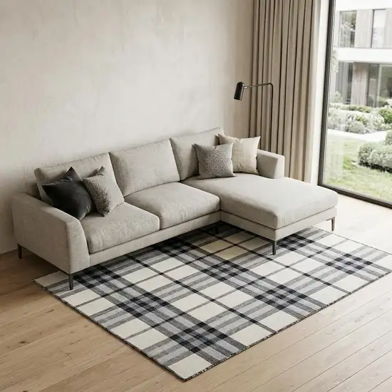 Ivory Blue And Black Abstract Hand Woven Stain Resistant Area Rug Photo 1