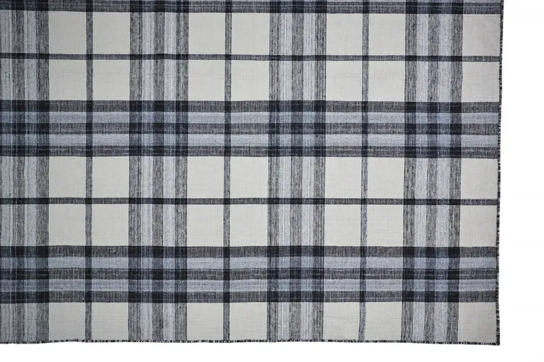 Ivory Blue And Black Abstract Hand Woven Stain Resistant Area Rug Photo 5