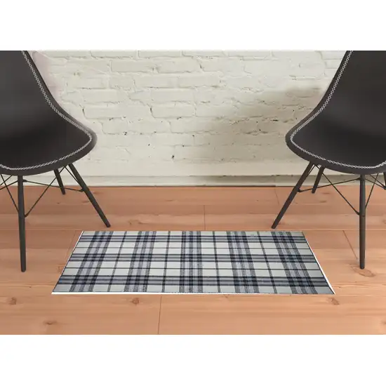 Ivory Blue And Black Abstract Hand Woven Stain Resistant Area Rug Photo 5