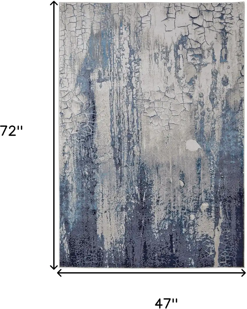 Ivory Blue And Black Abstract Power Loom Distressed Area Rug Photo 10