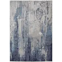 Photo of Ivory Blue And Black Abstract Power Loom Distressed Area Rug