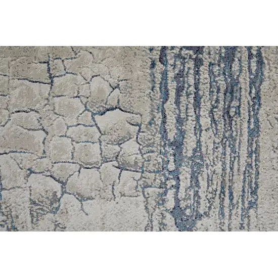 Ivory and Blue Abstract Power Loom Distressed Non Skid Area Rug Photo 7