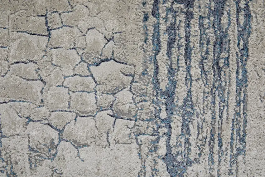 Ivory and Blue Abstract Power Loom Distressed Non Skid Area Rug Photo 7