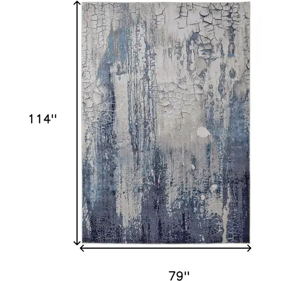 Ivory Blue And Black Abstract Power Loom Distressed Area Rug Photo 4