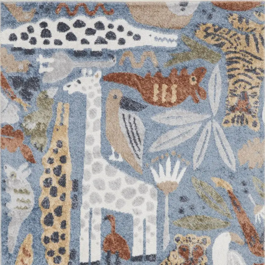 Ivory Blue And Brown Animal Print Area Rug Photo 9