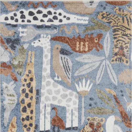 Ivory Blue And Brown Animal Print Area Rug Photo 9