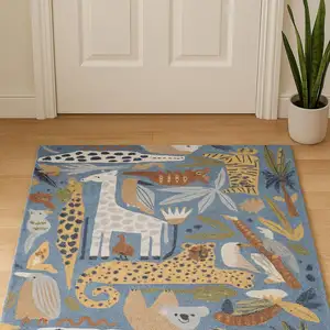 Photo of Ivory Blue And Brown Animal Print Area Rug