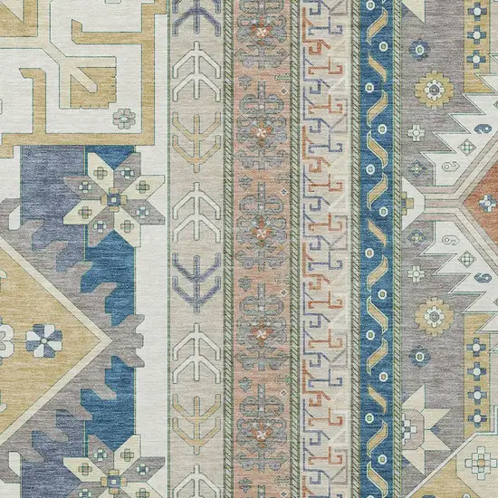 Ivory Blue And Brown Aztec Washable Indoor Outdoor Area Rug Photo 5