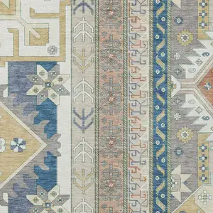Photo of Ivory Blue And Brown Aztec Washable Indoor Outdoor Area Rug