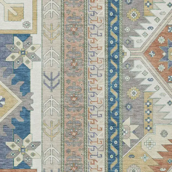 Ivory Blue And Brown Aztec Washable Indoor Outdoor Area Rug Photo 5