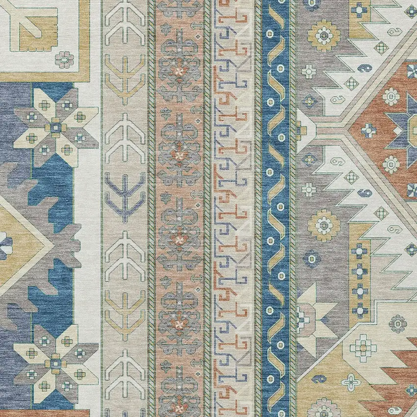 Ivory Blue And Brown Aztec Washable Indoor Outdoor Area Rug Photo 5