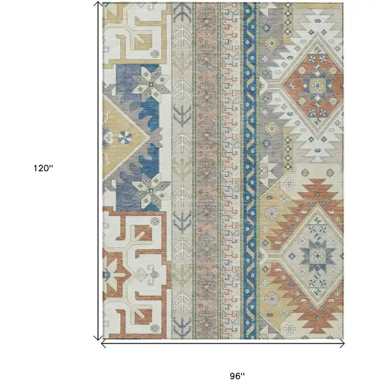Ivory Blue And Brown Aztec Washable Indoor Outdoor Area Rug Photo 3