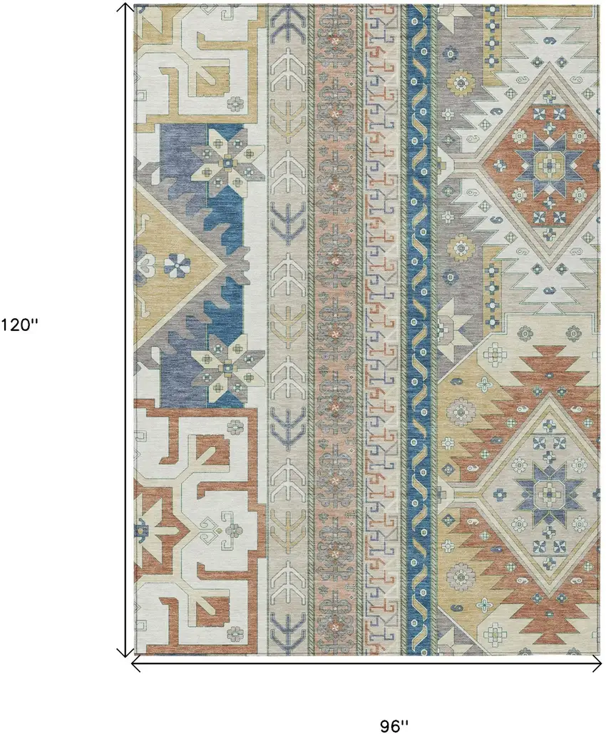 Ivory Blue And Brown Aztec Washable Indoor Outdoor Area Rug Photo 3