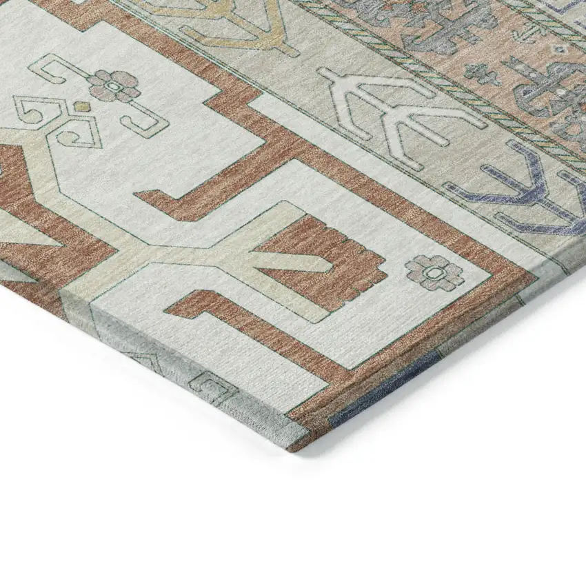 Ivory Blue And Brown Aztec Washable Indoor Outdoor Area Rug Photo 4