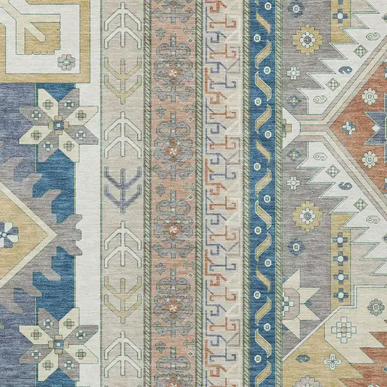 Ivory Blue And Brown Aztec Washable Indoor Outdoor Area Rug Photo 5