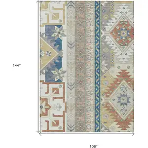 Photo of Ivory Blue And Brown Aztec Washable Indoor Outdoor Area Rug