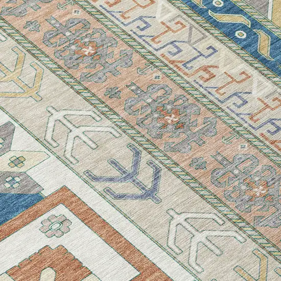 Ivory Blue And Brown Aztec Washable Indoor Outdoor Area Rug Photo 6