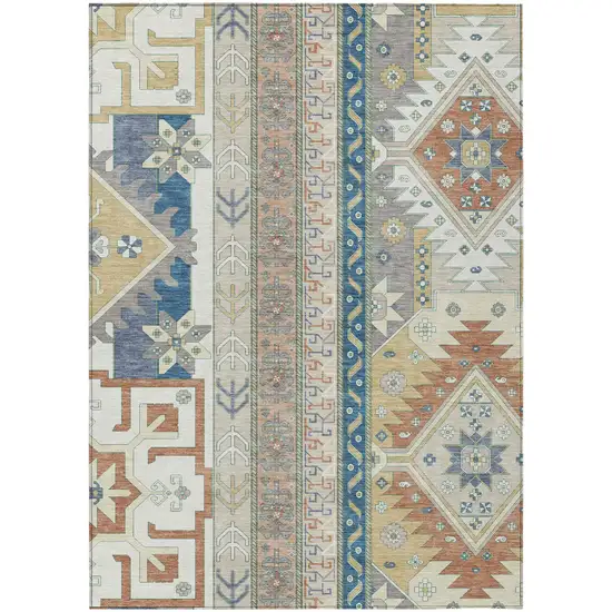 Ivory Blue And Brown Aztec Washable Indoor Outdoor Area Rug Photo 2