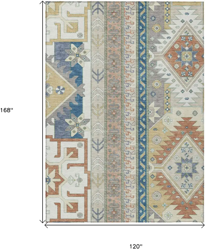 Ivory Blue And Brown Aztec Washable Indoor Outdoor Area Rug Photo 3