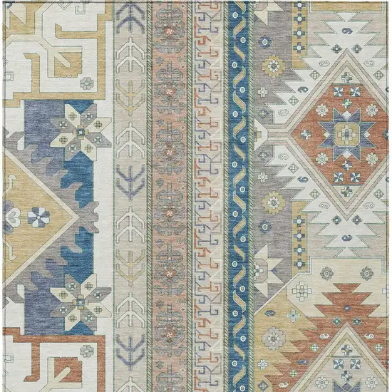 Ivory Blue And Brown Aztec Washable Indoor Outdoor Area Rug Photo 7