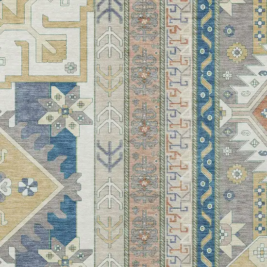 Ivory Blue And Brown Aztec Washable Indoor Outdoor Area Rug Photo 5