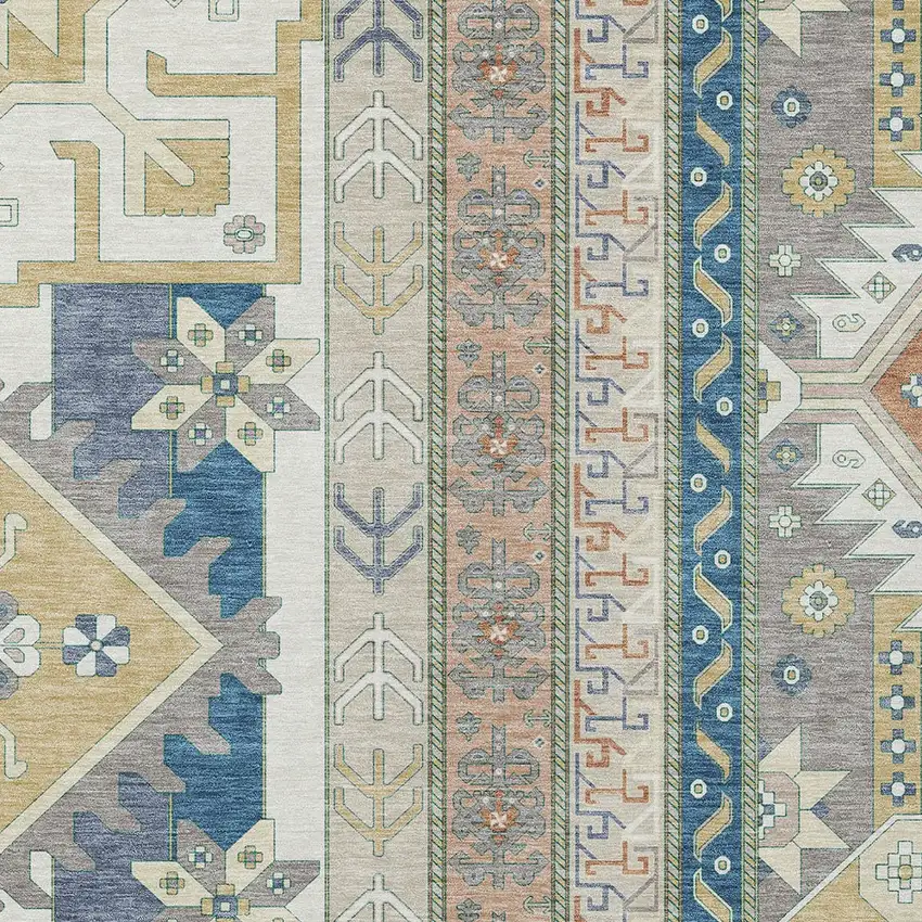 Ivory Blue And Brown Aztec Washable Indoor Outdoor Area Rug Photo 5