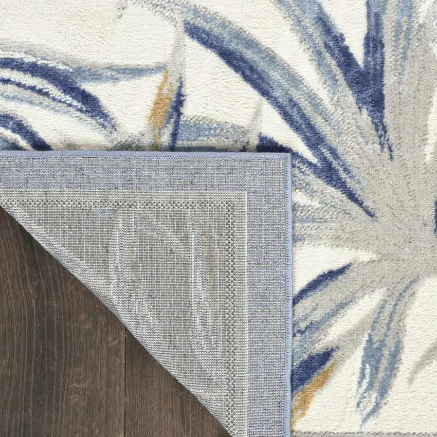 Ivory Blue And Brown Botanical Leaves Area Rug Photo 8