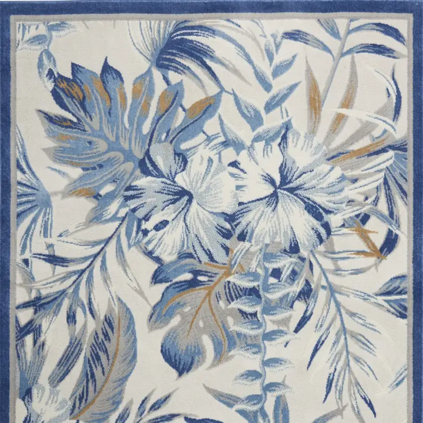 Ivory Blue And Brown Botanical Leaves Area Rug Photo 8