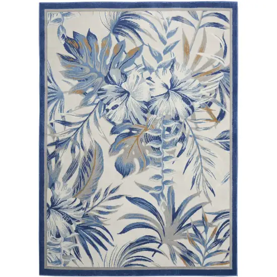Ivory Blue And Brown Botanical Leaves Area Rug Photo 3