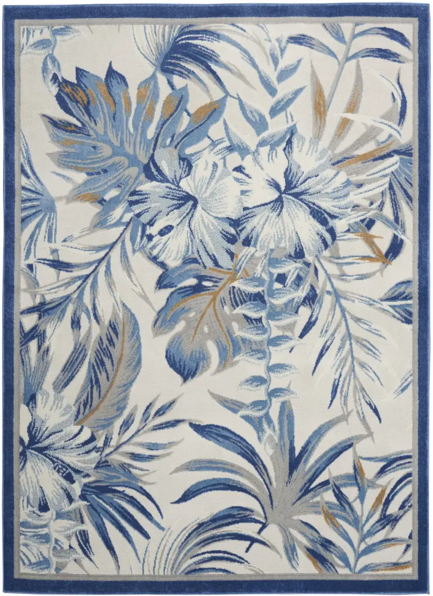 Ivory Blue And Brown Botanical Leaves Area Rug Photo 3