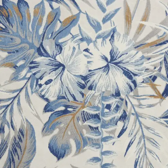 Ivory Blue And Brown Botanical Leaves Area Rug Photo 7