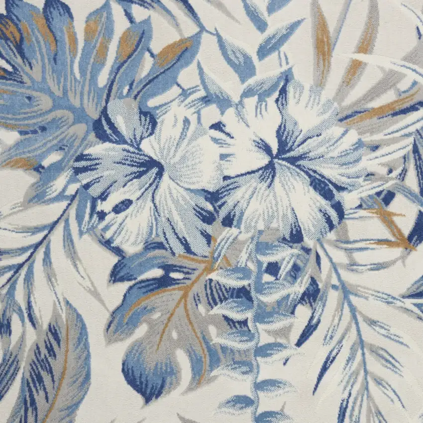 Ivory Blue And Brown Botanical Leaves Area Rug Photo 7