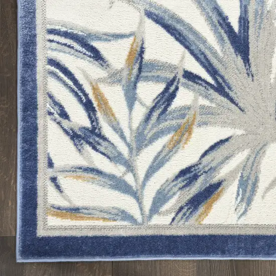 Ivory Blue And Brown Botanical Leaves Area Rug Photo 9