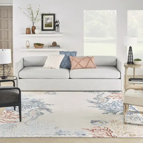 Ivory Blue And Brown Coral Area Rug Photo 4