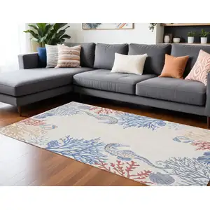 Photo of Ivory Blue And Brown Coral Area Rug