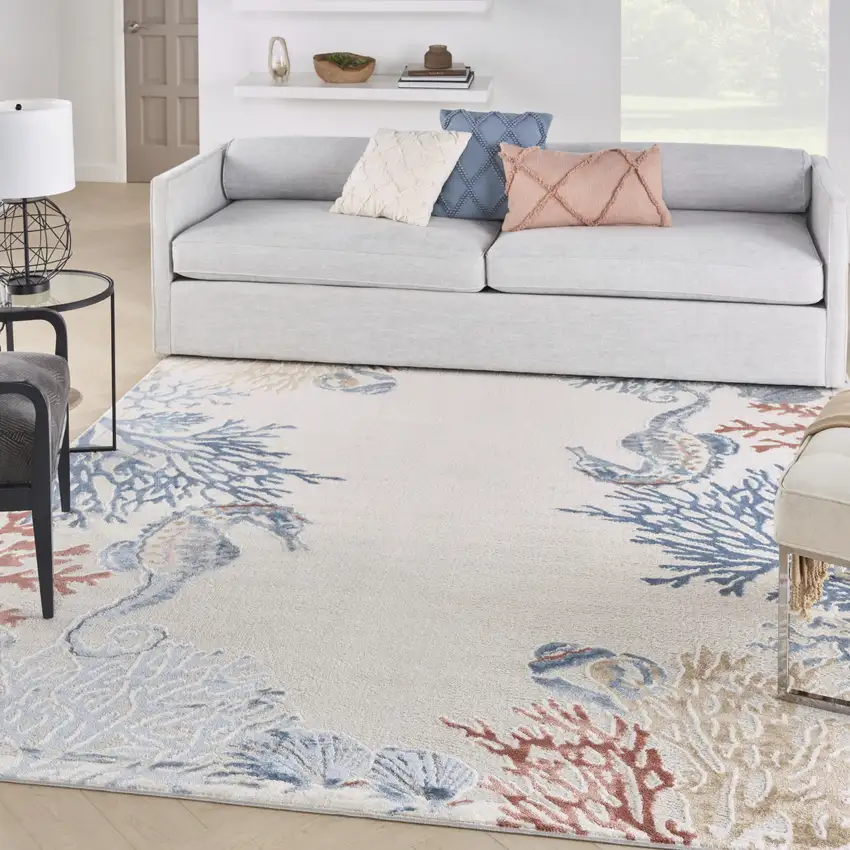 Ivory Blue And Brown Coral Area Rug Photo 3