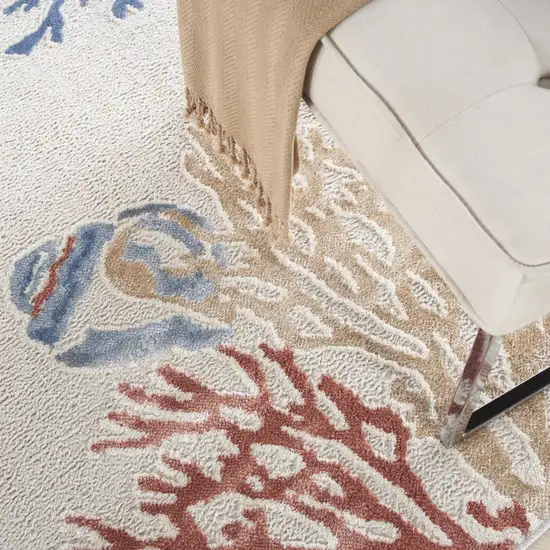 Ivory Blue And Brown Coral Area Rug Photo 9