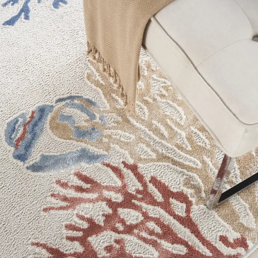 Ivory Blue And Brown Coral Area Rug Photo 9