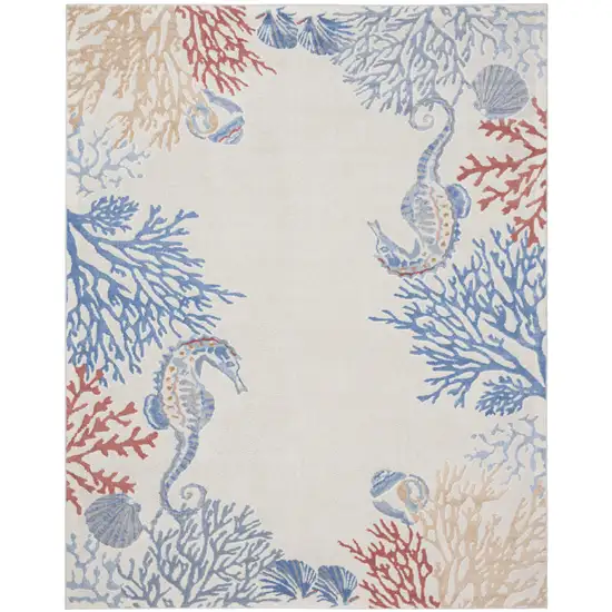 Ivory Blue And Brown Coral Area Rug Photo 2