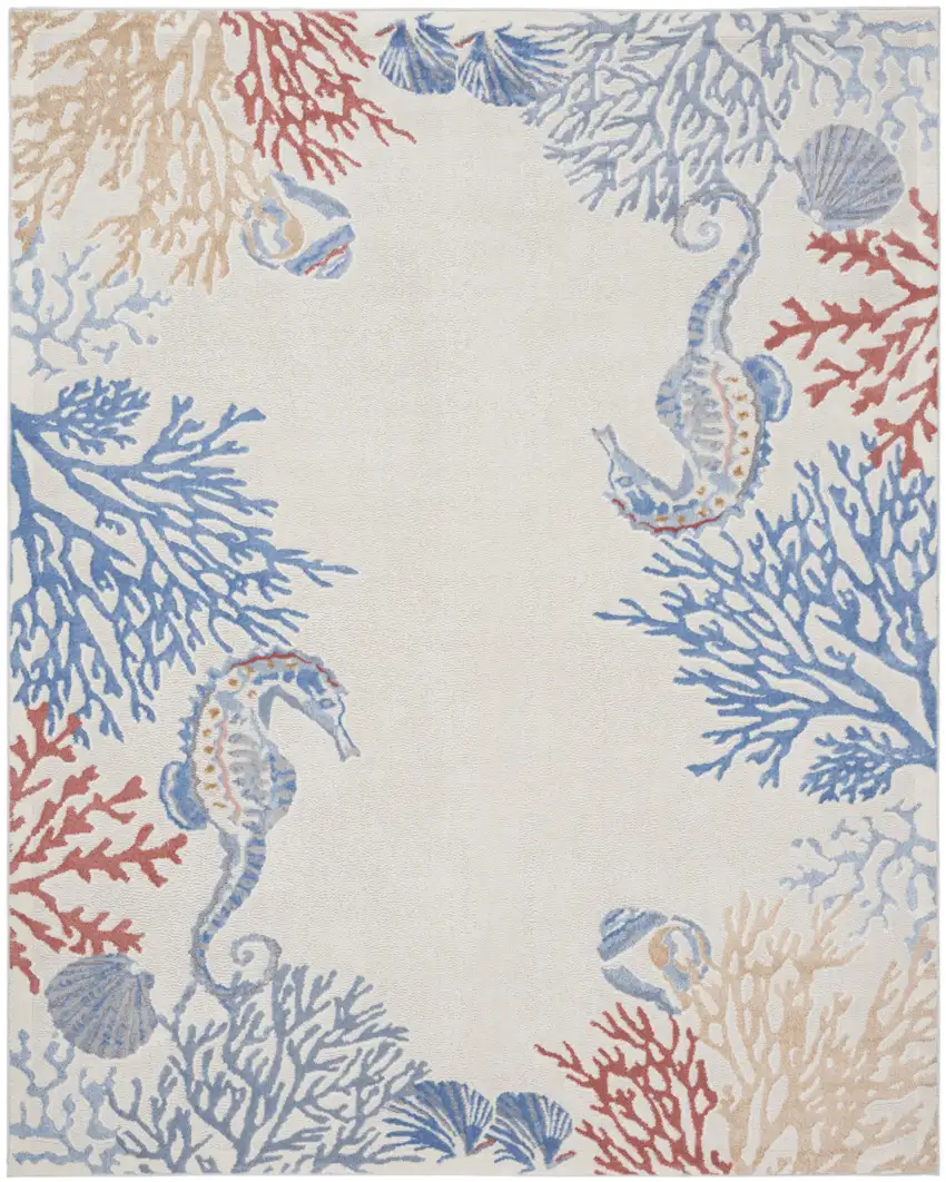 Ivory Blue And Brown Coral Area Rug Photo 2