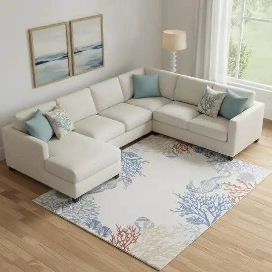 Ivory Blue And Brown Coral Area Rug Photo 1