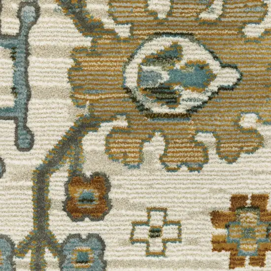 Ivory Blue And Brown Floral Area Rug With Fringe Photo 6